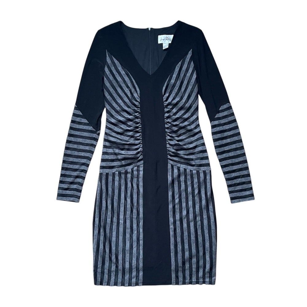 Joseph Ribkoff Dress Women’s Size 8 Black Grey Stripe Long Sleeve Bodycon